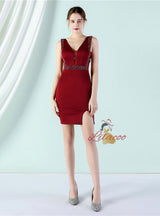 V-neck Beading Mini Prom Dress