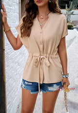 Spring and Summer Solid Color Silm Waist Shirt