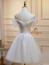 Ivory Tulle Straps Pleats Homecoming Dress