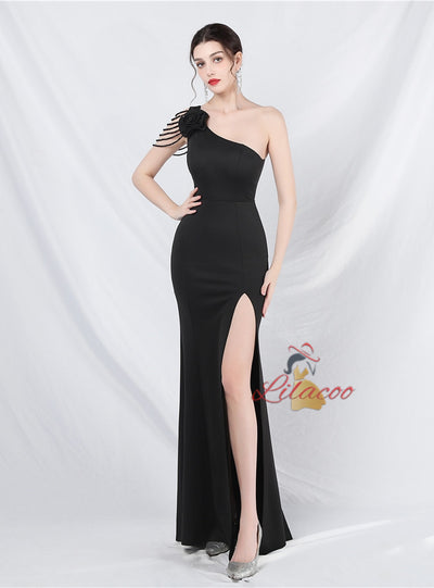 One Shoulder Mermaid Split Beading Prom Dress