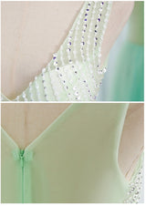 Blue Tulle V-neck Beading Prom Dress