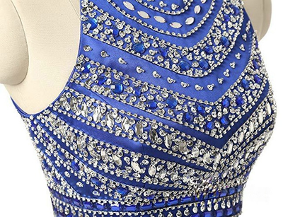 Royal Blue Two Piece Satin Beading Homecoming Dress