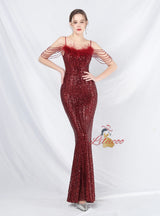 Mermaid Sequins Spaghetti Straps Beading Prom Dress