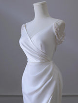 White Mermaid Satin Backless Wedding Dress