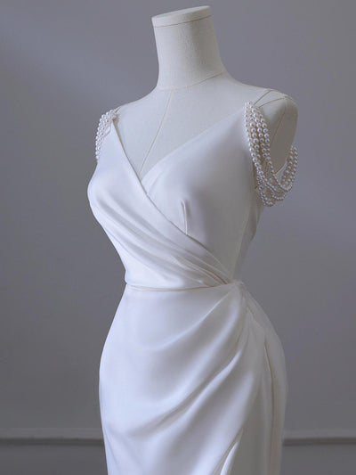 White Mermaid Satin Backless Wedding Dress