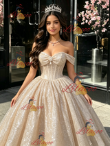 Champagne Sequins Off the Shoulder Quinceanera Dress