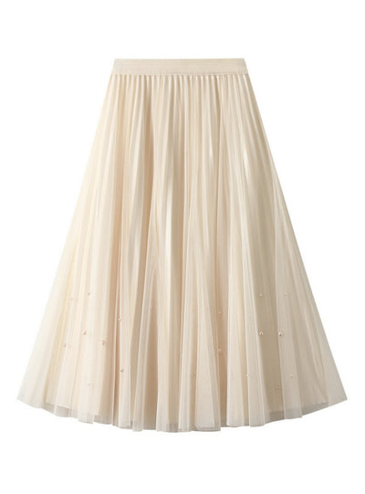 Beaded Pleated Skirt High Waist Gauze Skirt