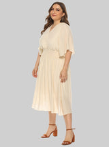 Solid Color V-neck Flying Sleeve Dress
