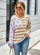 Loose Striped Color Matching Round Neck Sweater