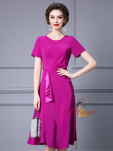 Fuchsia Short Sleeve Pleats Mother Of The Bride Dress