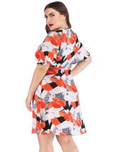 V-neck Ruffled Printed Stitching Dress