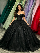 Black Sequisn Off the Shoulder Quinceanera Dress
