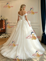 White Tulle Off the Shoulder Wedding Dres