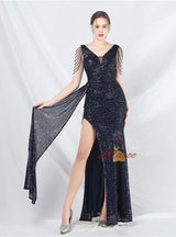 V-neck Mermaid Sequins Beading Prom Dress