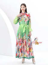 Women Printed Chiffon Shirt+Skirt Suit