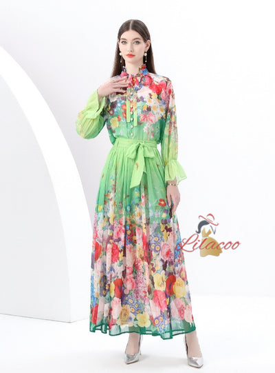Women Printed Chiffon Shirt+Skirt Suit