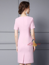 Pink V-neck Short Sleeve Mother Of The Bride Dress