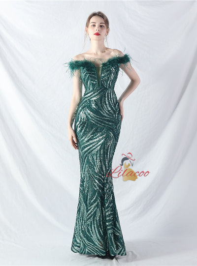 Mermaid Sequins Off the Shoulder Split Prom Dress