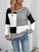 Loose Square Contrast Long Sleeve Sweater