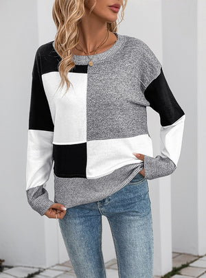Loose Square Contrast Long Sleeve Sweater