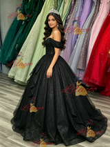 Black Sequisn Off the Shoulder Quinceanera Dress