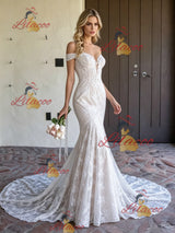 White Mermaid Lace Off the Shoulder Weding Dress