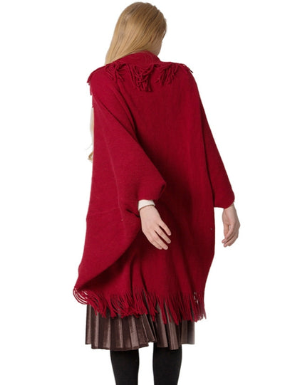 Cardigan Fringed Red Sweater Bat Sleeve Shawl Coat