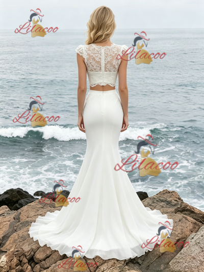 White Mermaid Two Piece Lace Wedding Dress