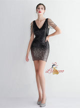 V-neck Sequins Beading Short Prom Dress