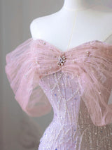 Pink Mermaid Tulle Sequins Prom Dress