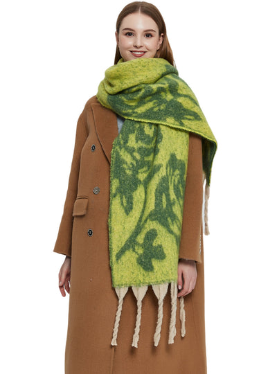Flower Jacquard Thick Tassel Rose Scarf