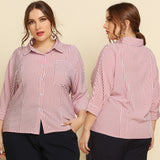 Striped Long Sleeve Lapel Pocket Ladies Shirt