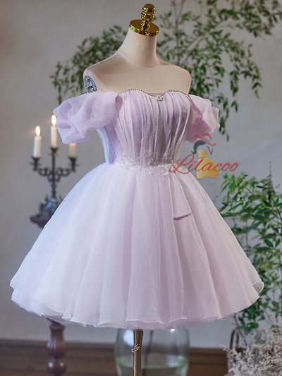 Purple Tulle Off the Shoulder Homecoming Dress