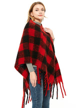Thick Tassels Padded Plaid Shawl Cloak
