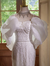 White Mermaid Sequins Spaghetti Straps Wedding Dress