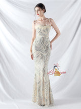 Spaghetti Straps Mermaid Sequins Prom Dress
