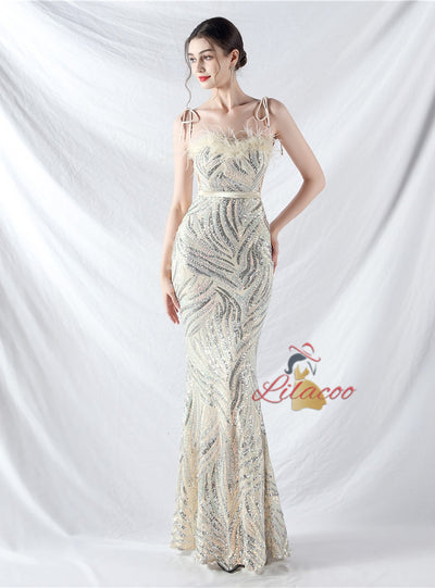 Spaghetti Straps Mermaid Sequins Prom Dress