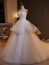 White Tulle Pleats Wedding Dress