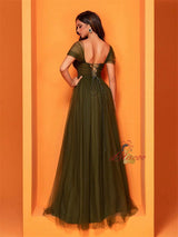 Tulle Green Slit Prom Dress