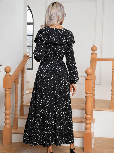 Polka Dot Printed Lantern Long Sleeve Dress
