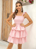 Pink Strap Ruffled Short Dress