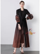 Gradual Disc Flower Lace-up Coat+Joker Straight Dress