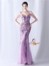 Sequins Tulle Straps Beading Prom Dress