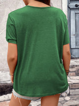Spliced V-neck Loose Knit Short-sleeved T-shirt