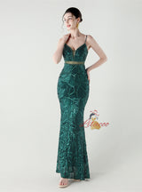 Mermaid Spaghetti Straps Sequins Beading Prom Dress