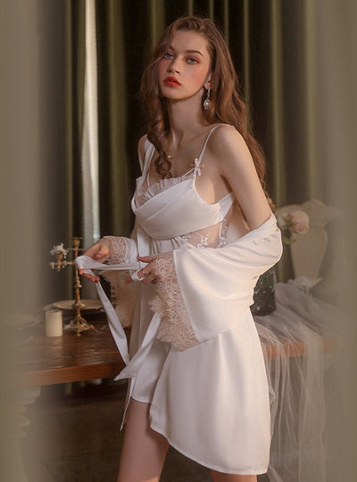 Satin Suspender Backless Nightdress Suit