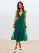 Sling Lace Up Back Gauze Short Dress