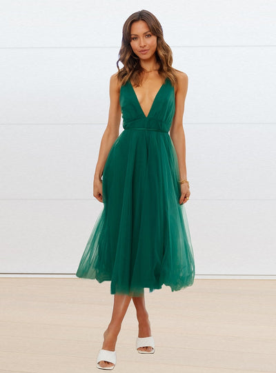 Sling Lace Up Back Gauze Short Dress