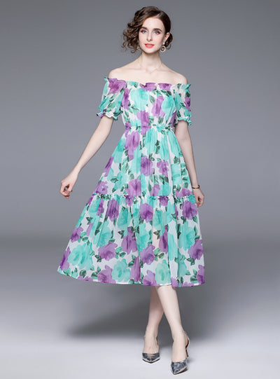 Antern Sleeve Bubble Sleeve Floral Dress
