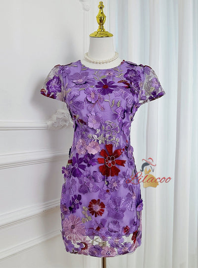 Bubble Sleeve Floral Short Dress